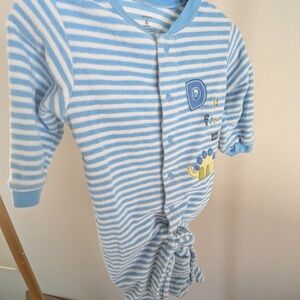 Carter's D is for Dino Blue & White Striped 6 Month Infant Footed Onesie